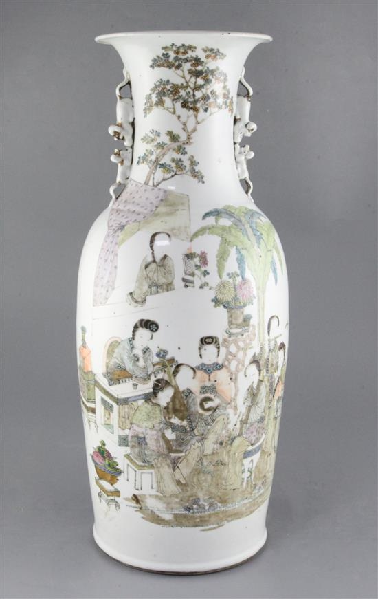 A large Chinese famille rose vase, Republic Period, 59cm, repairs